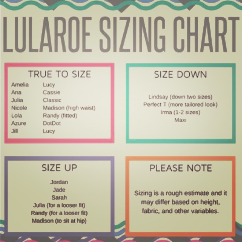 Lularoe Styles size chart